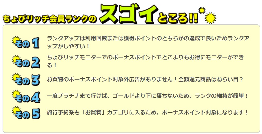 ちょびリッチ会員ランクのメリット