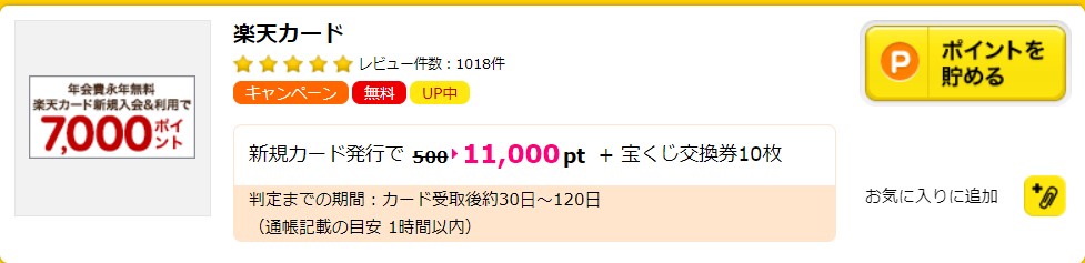 ハピタスの楽天カードページ