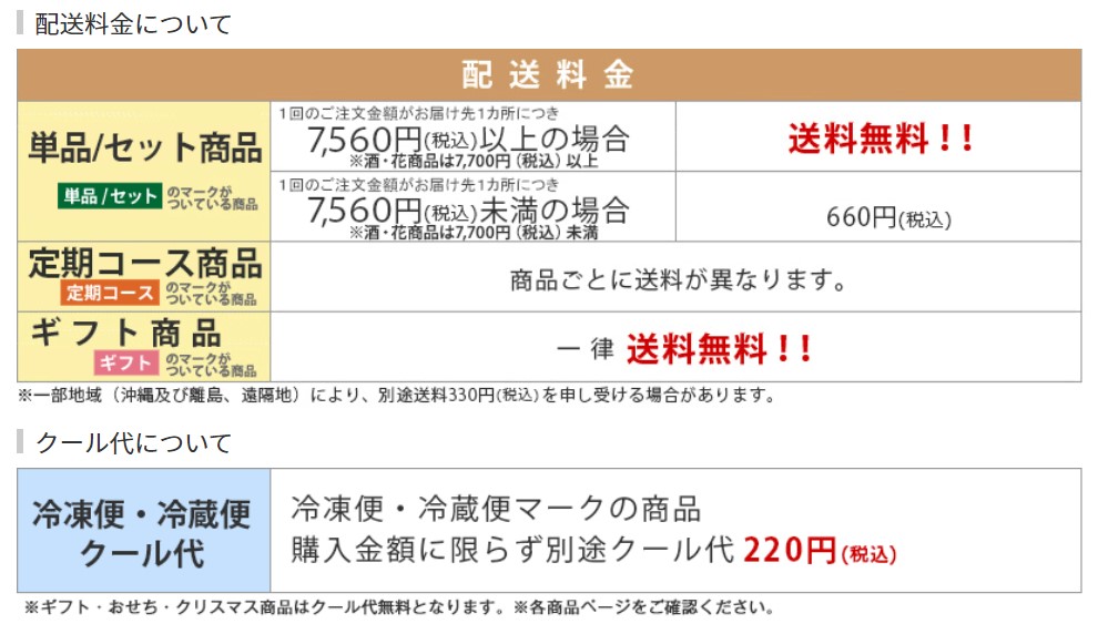 ベルーナグルメの送料は7,560円以上で無料