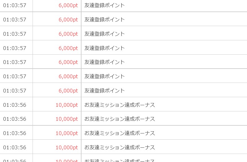 ポイントタウンで獲得した友達紹介ポイント（2021年10月③）