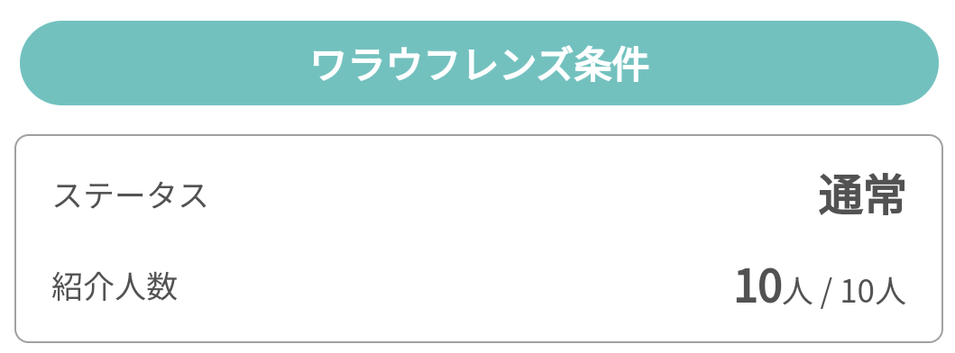 ワラウの友達紹介数が10人に達成したら、ワラウフレンズを申請しよう