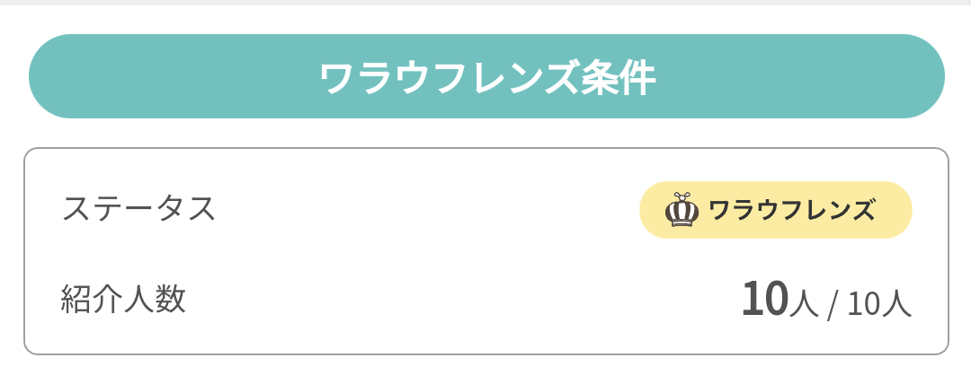 ワラウフレンズの条件をクリアしました！