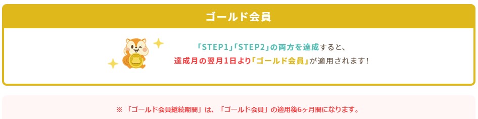 モッピーの会員ランク　ゴールドの適用