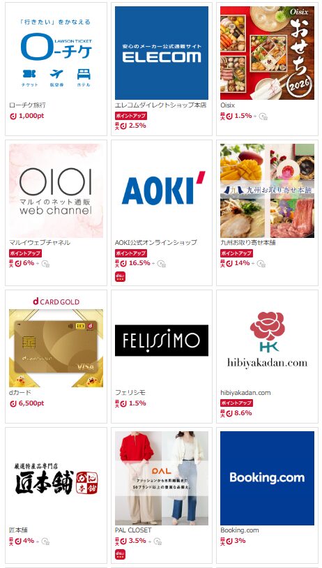 dポイントマーケット 対象サイト4