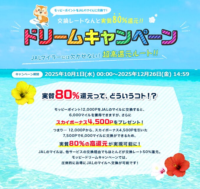 マイルへの交換 モッピー ドリームキャンペーン(202511)