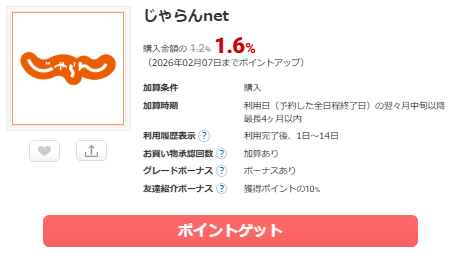 ECナビ　ポイントアップ（202602）じゃらん