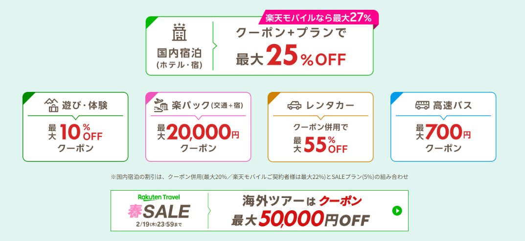 楽天トラベル 春セール 特典