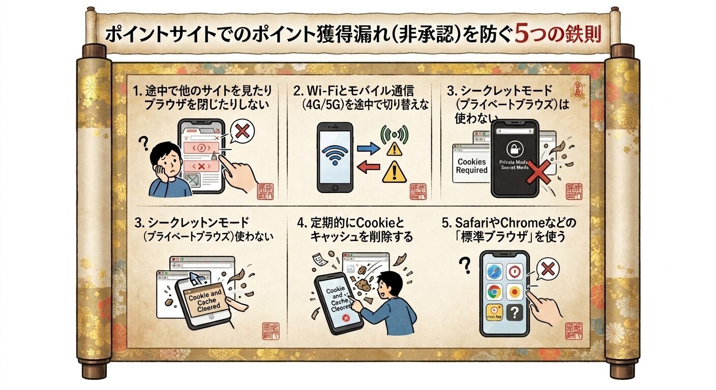 ポイントサイトでポイント非承認にならないための5か条