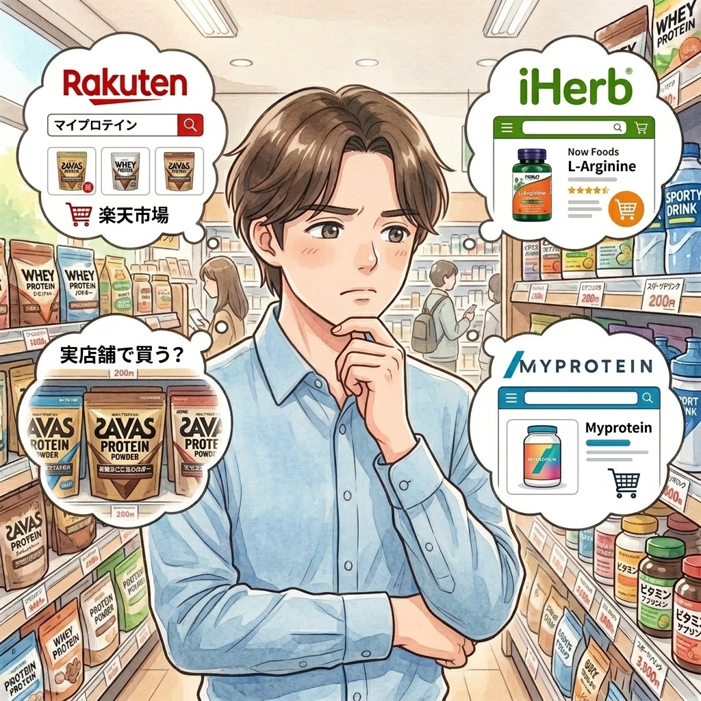 バカワインがプロテインを検討しているイメージ